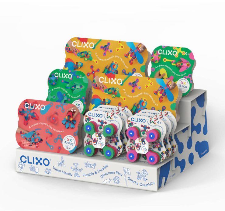 "Clixo packs in display"
